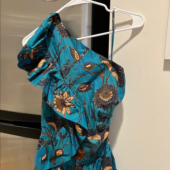Floral One-Shoulder Dress in Teal and Brown ULLA JOHNSON - Picture 2 of 7